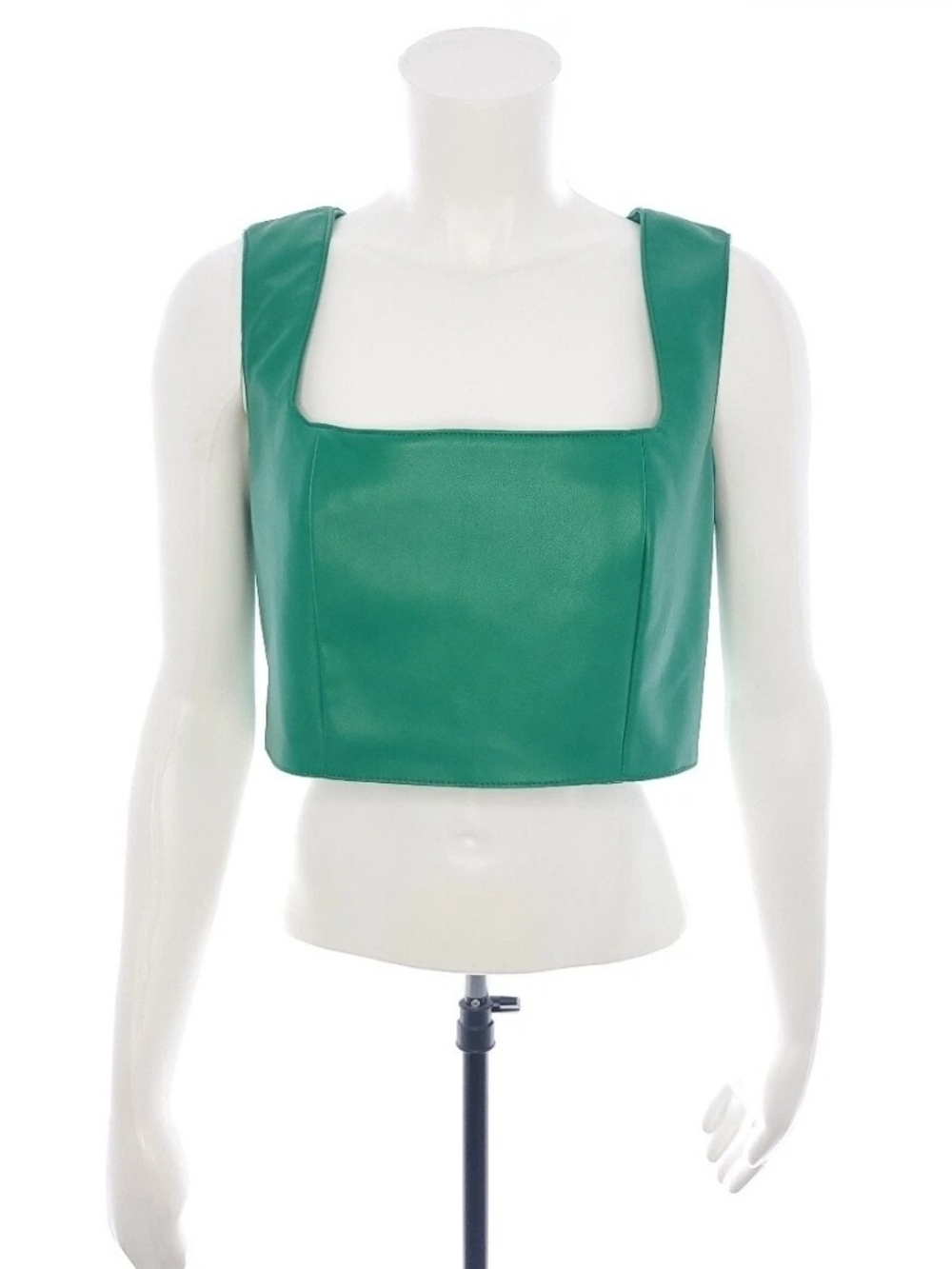 7 For All Mankind Women's Faux Leather Crop Top Large Green Sleeveless Back Zip